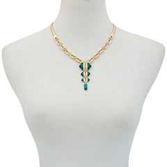 Goldtone Tri Blue Zircon Stone Drop Pendant Necklace