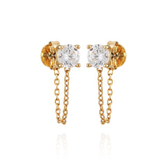 Crystal Stud Chain Dangle Drop Earrings