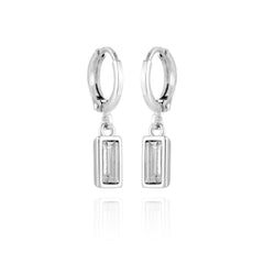 Rectangular Glass Stone Huggie Drop Earrings