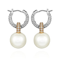 Two Tone Pearl Drop Hoop Earrings