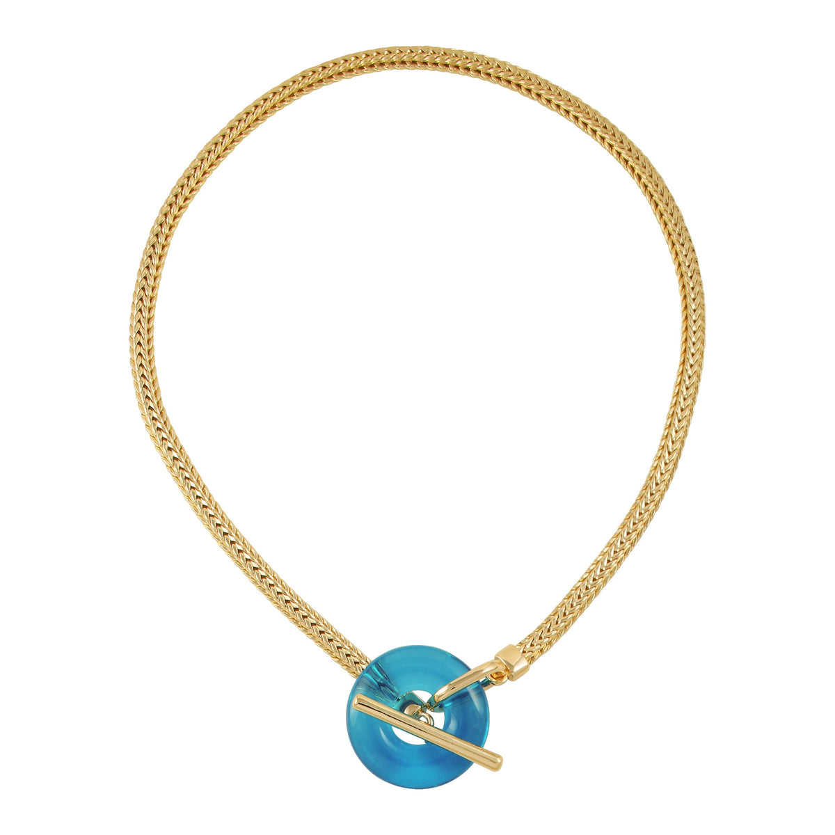 Goldtone Blue Candy Stone Snake Chain Necklace