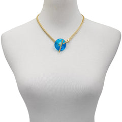 Goldtone Blue Candy Stone Snake Chain Necklace
