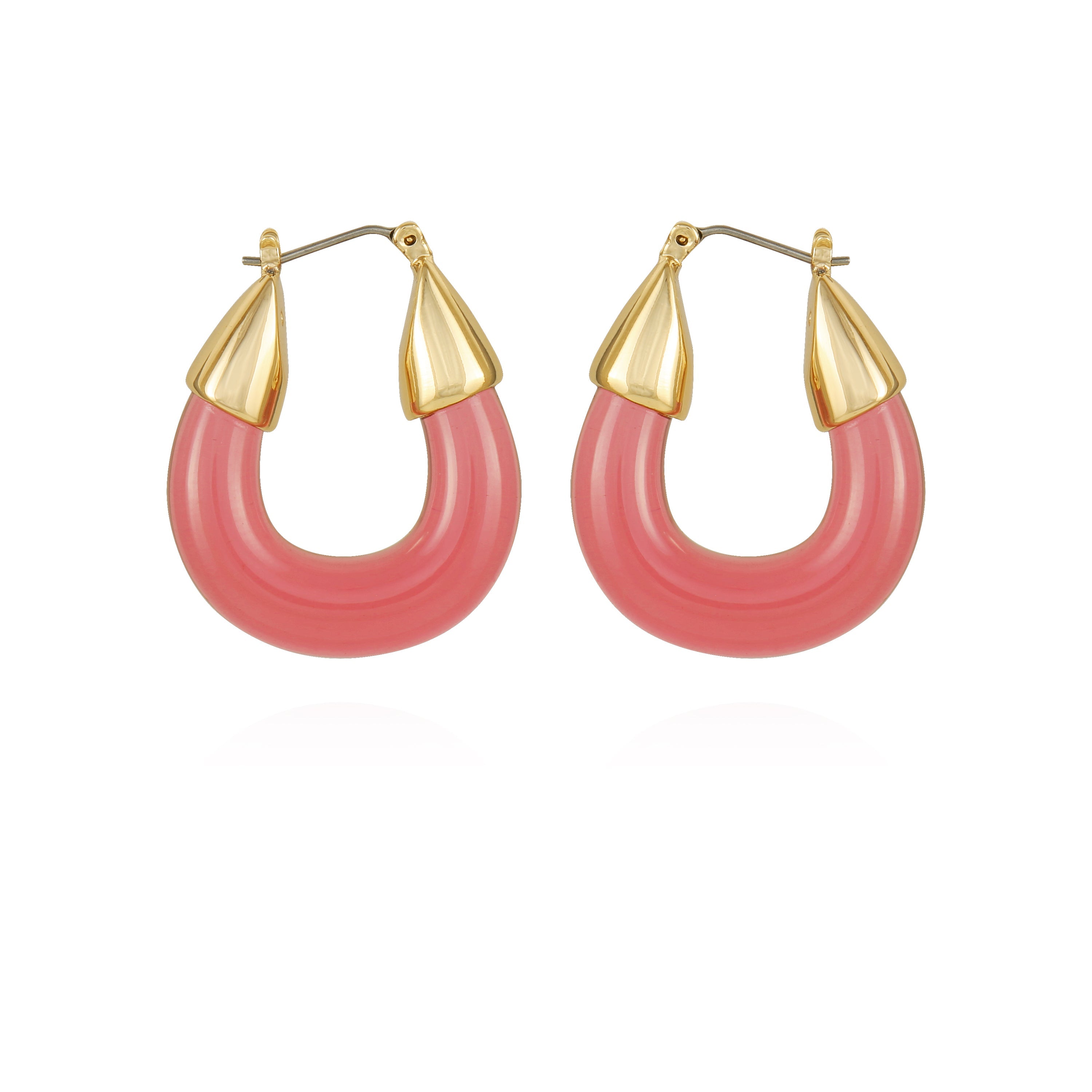 Goldtone Pink Candy Hoop Earrings