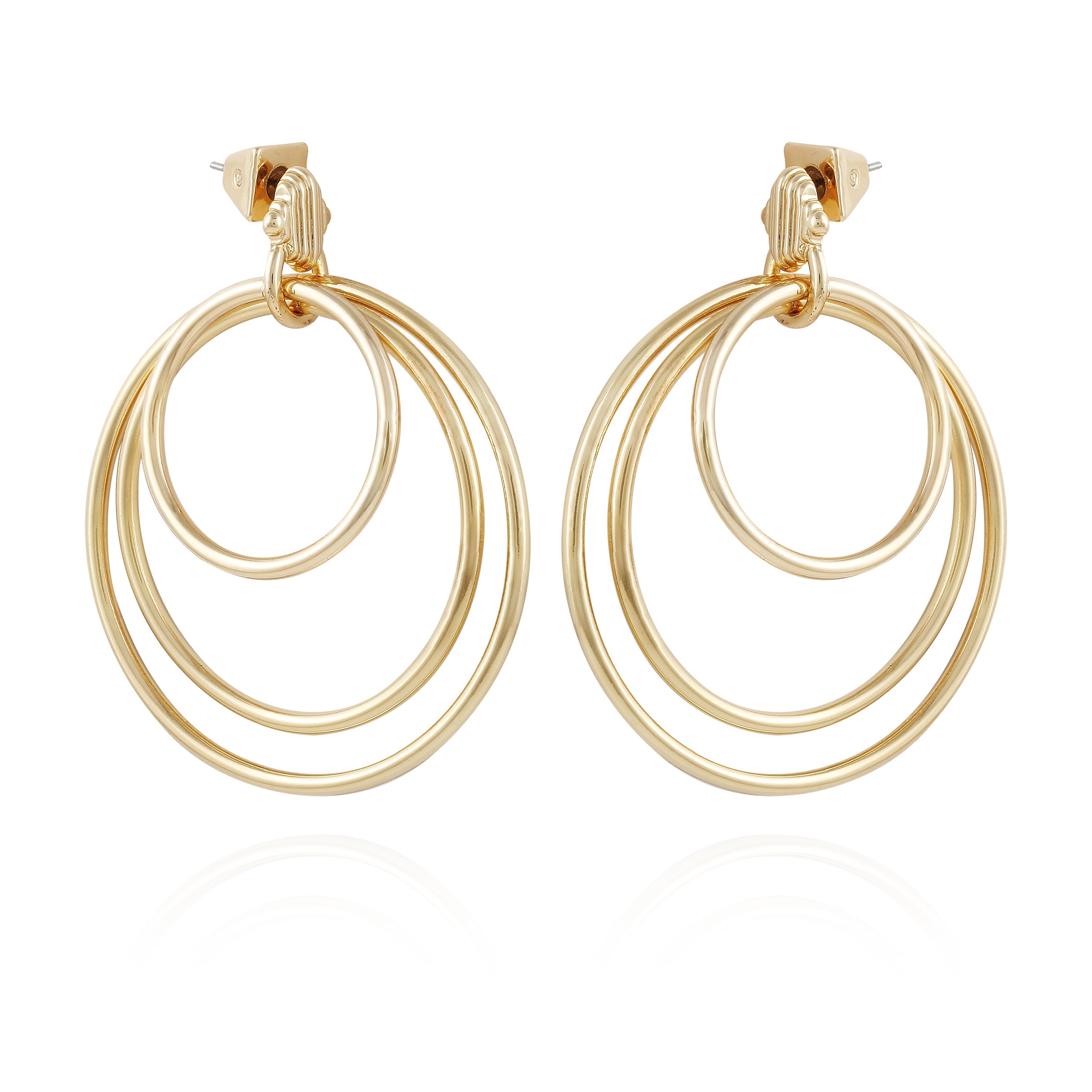 Goldtone Triple Layered Hoop Drop Earrings
