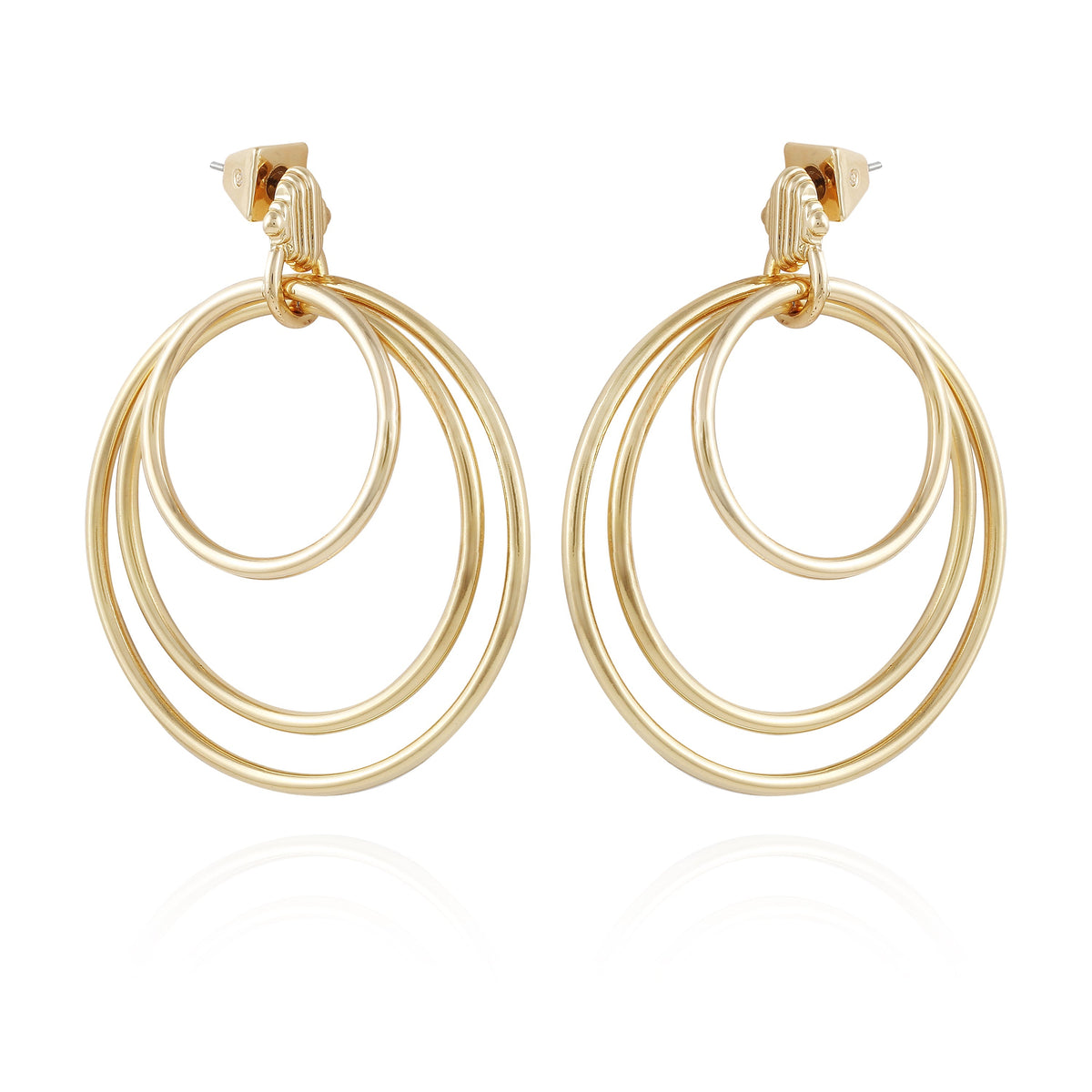 Goldtone Triple Layered Hoop Drop Earrings