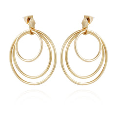 Goldtone Triple Layered Hoop Drop Earrings