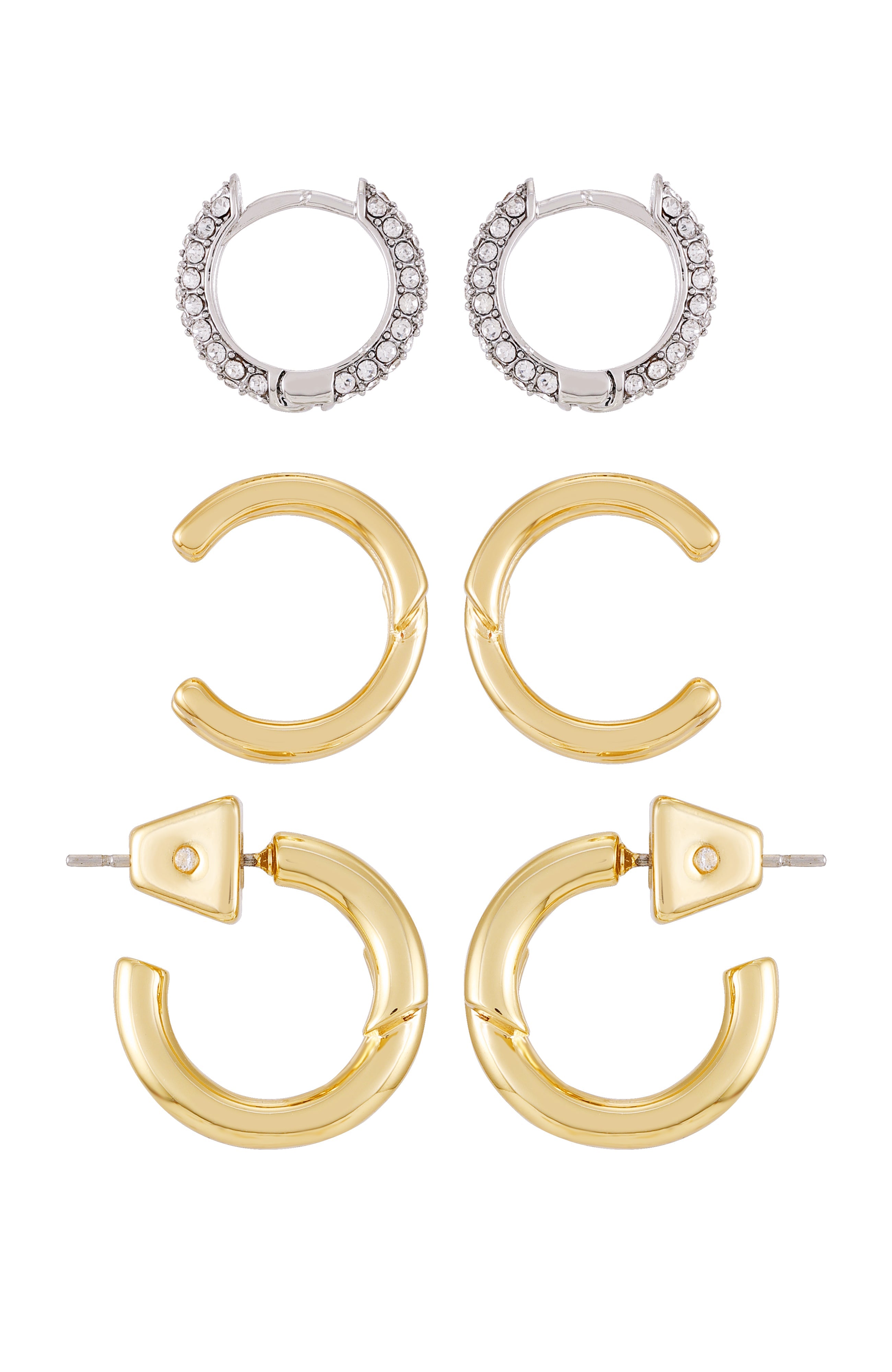 Goldtone & Crystal Hoop Earring Set