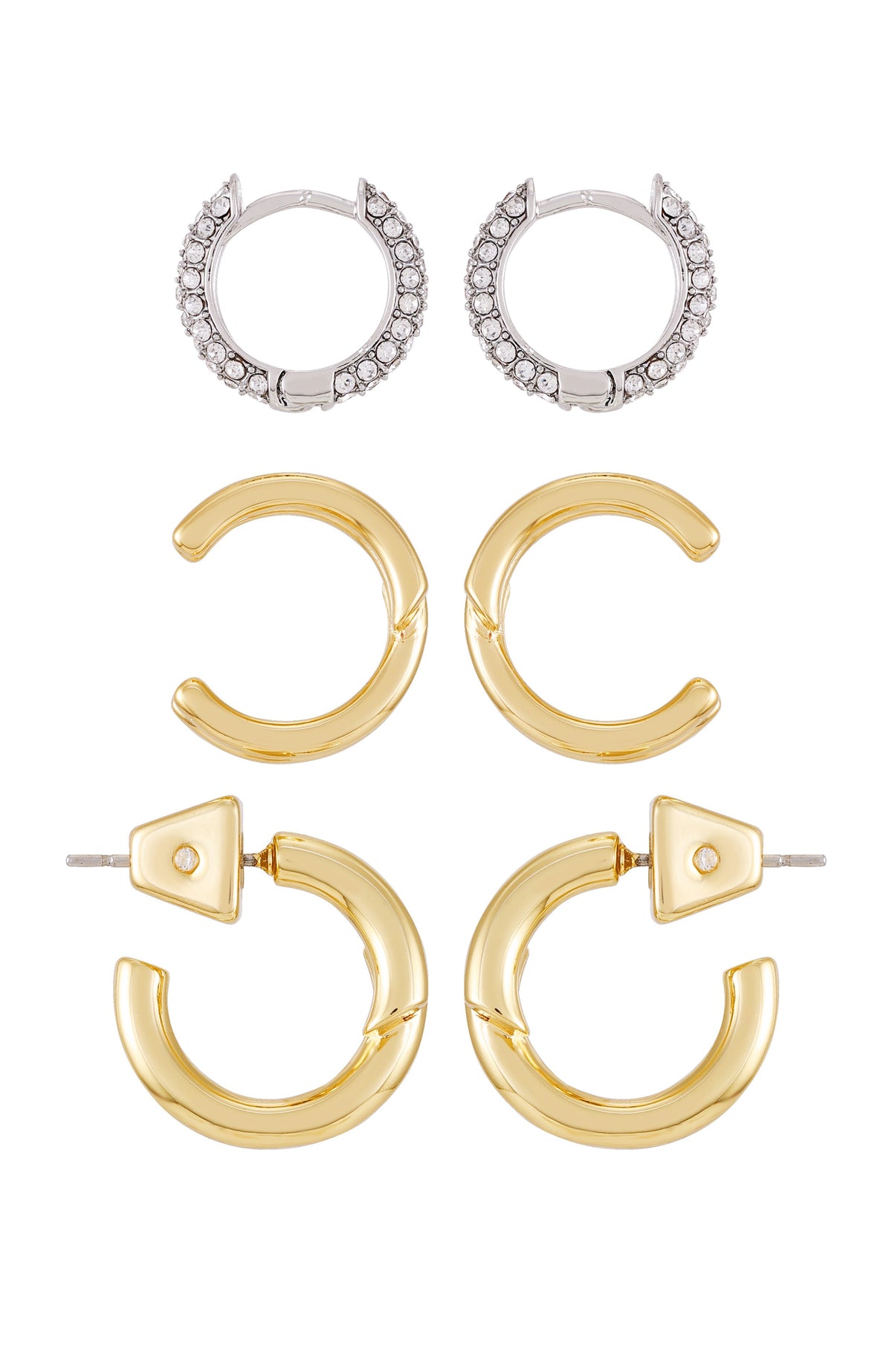 Goldtone & Crystal Hoop Earring Set