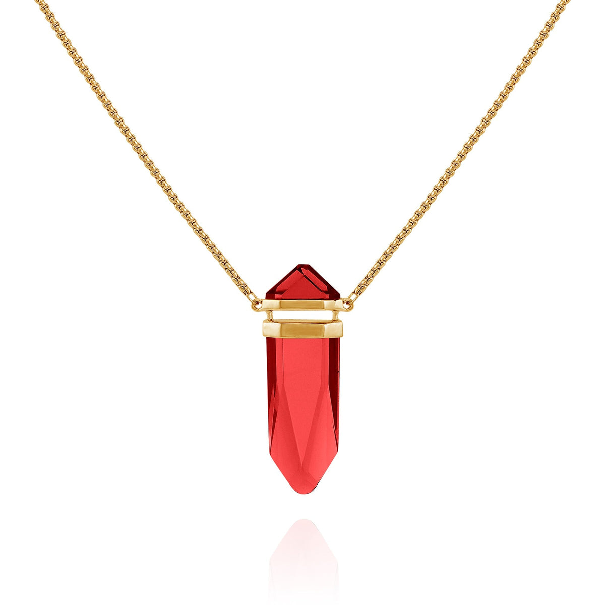 Goldtone Red Crystal-Shape Stone Pendant Long Necklace