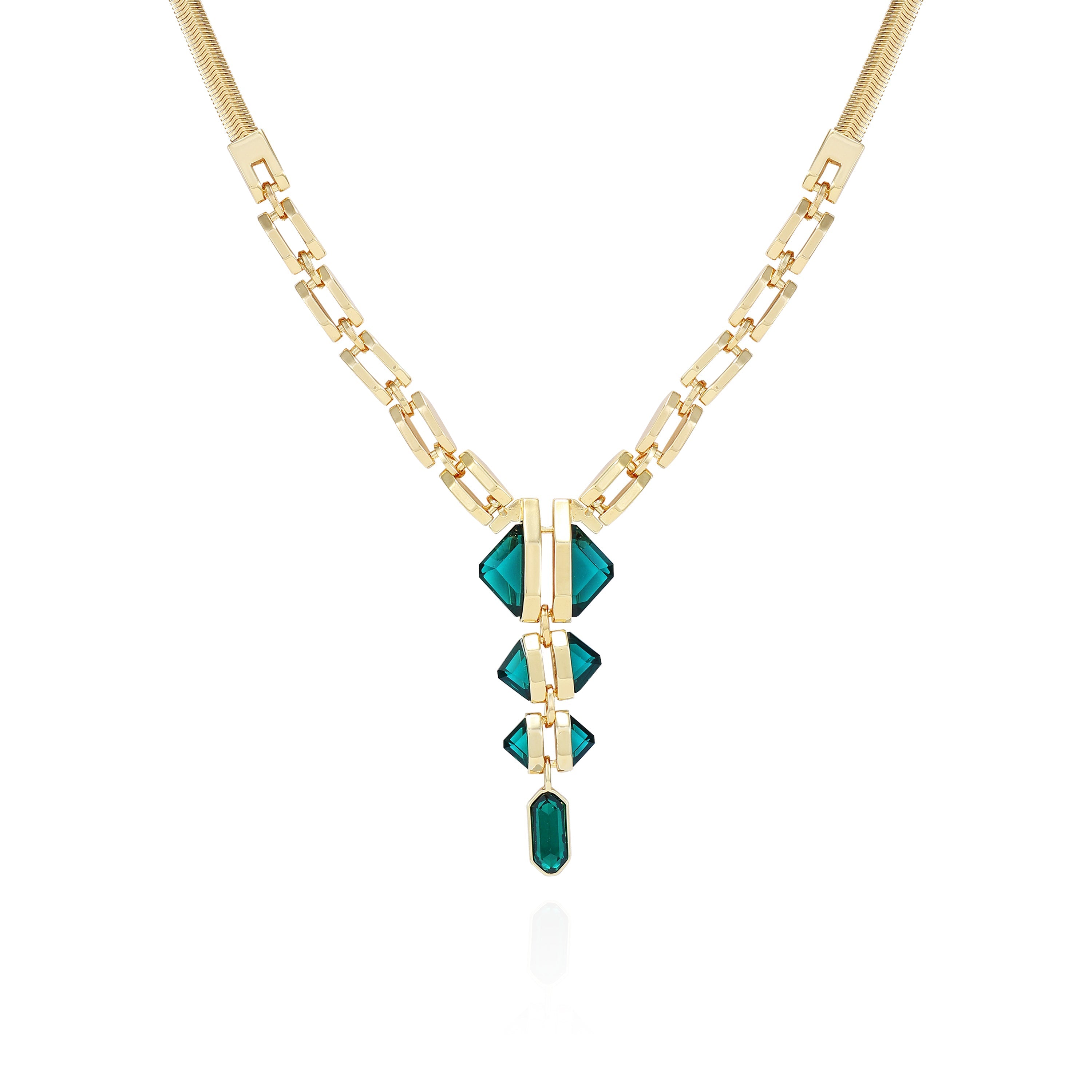 Goldtone Tri Blue Zircon Stone Drop Pendant Necklace