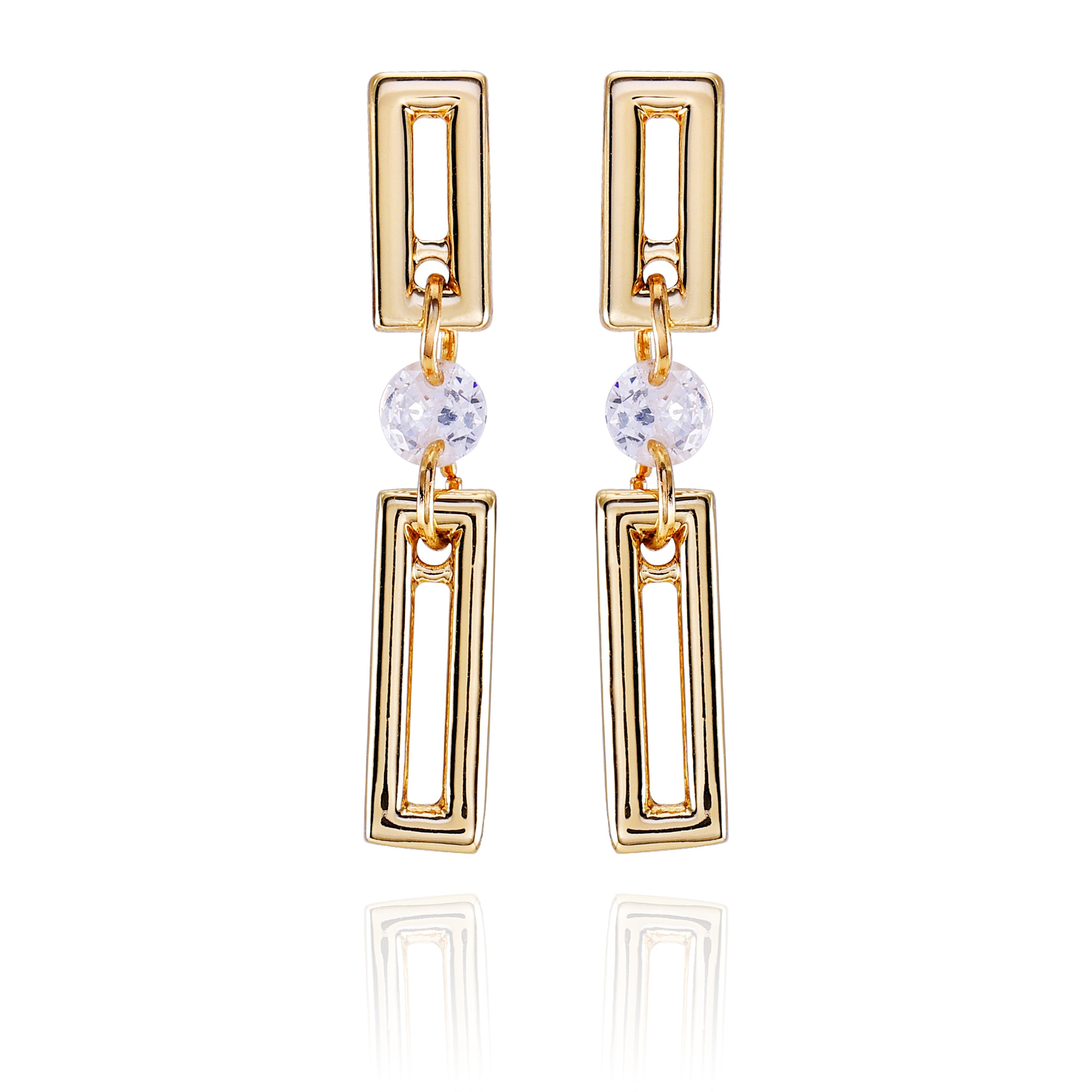 Goldtone Clear Glass Stone Dainty Drop Earrings