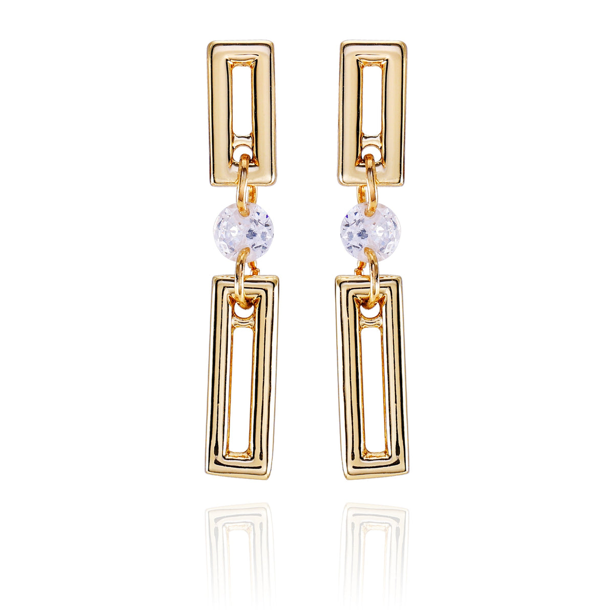 Goldtone Clear Glass Stone Dainty Drop Earrings