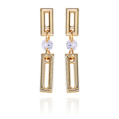 Goldtone Clear Glass Stone Dainty Drop Earrings
