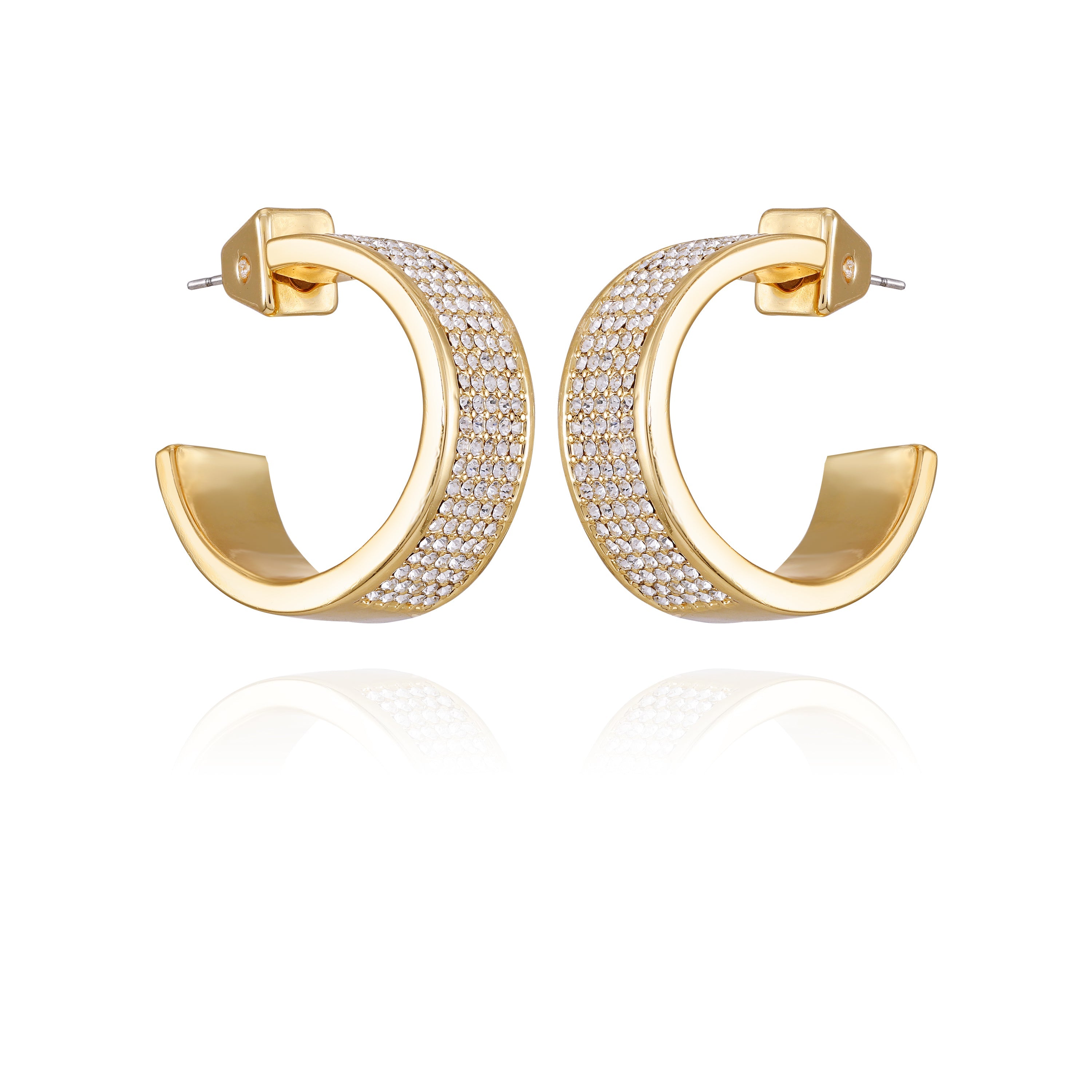 Goldtone Crystal C Hoop Earrings
