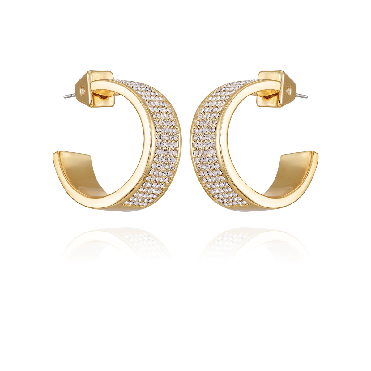 Goldtone Crystal C Hoop Earrings