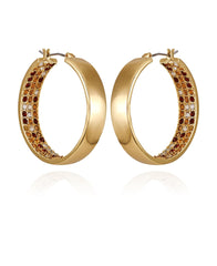 Goldtone Inside Pave Stone Hoop Earrings