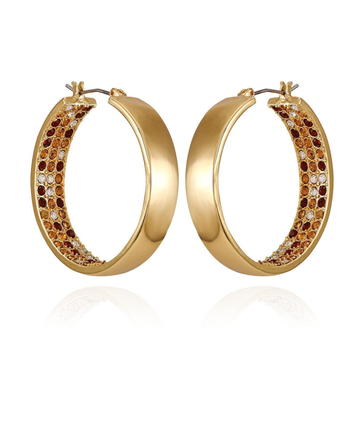 Goldtone Inside Pave Stone Hoop Earrings