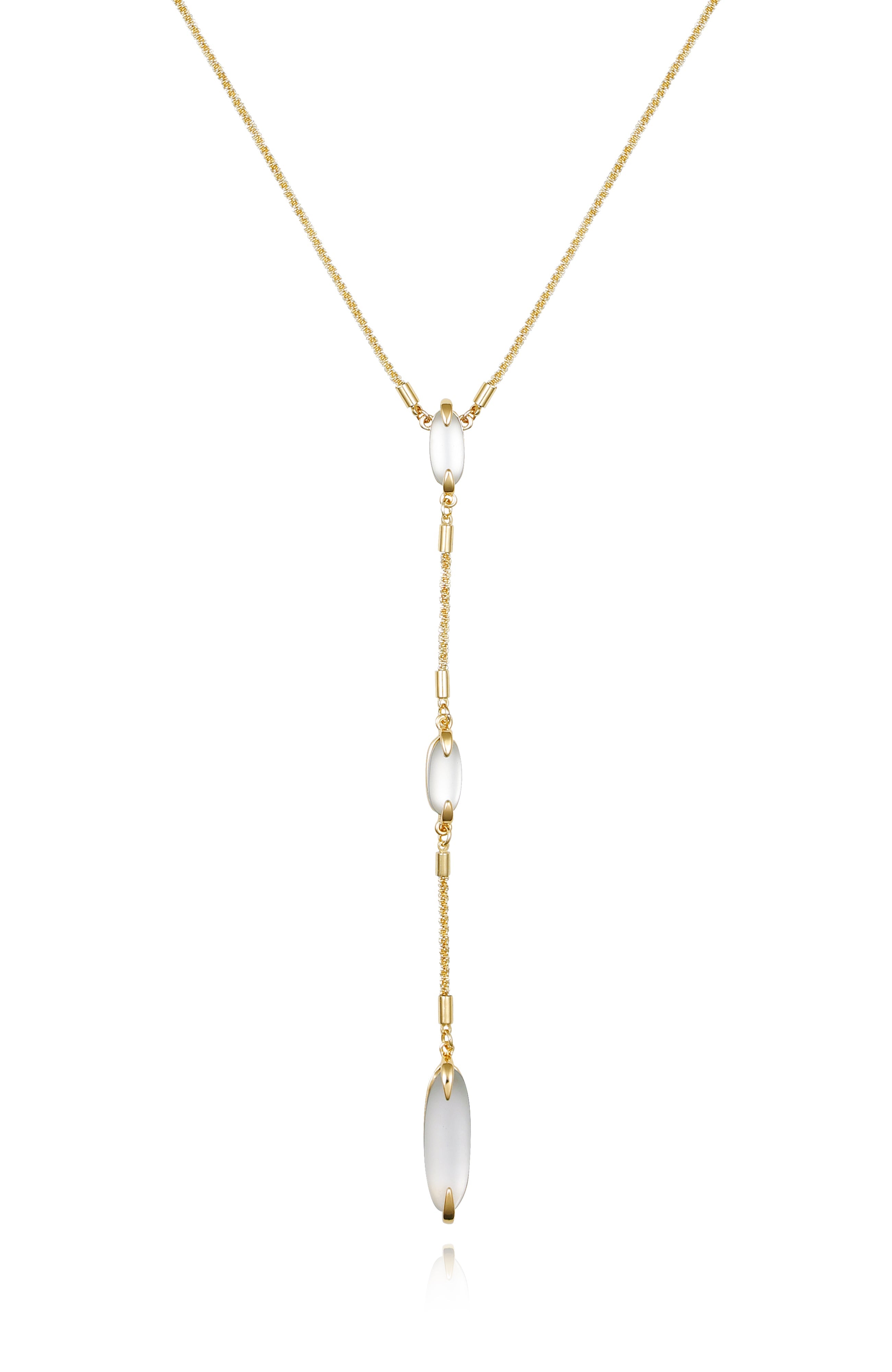 Long Goldtone & Stone Pendant Necklace