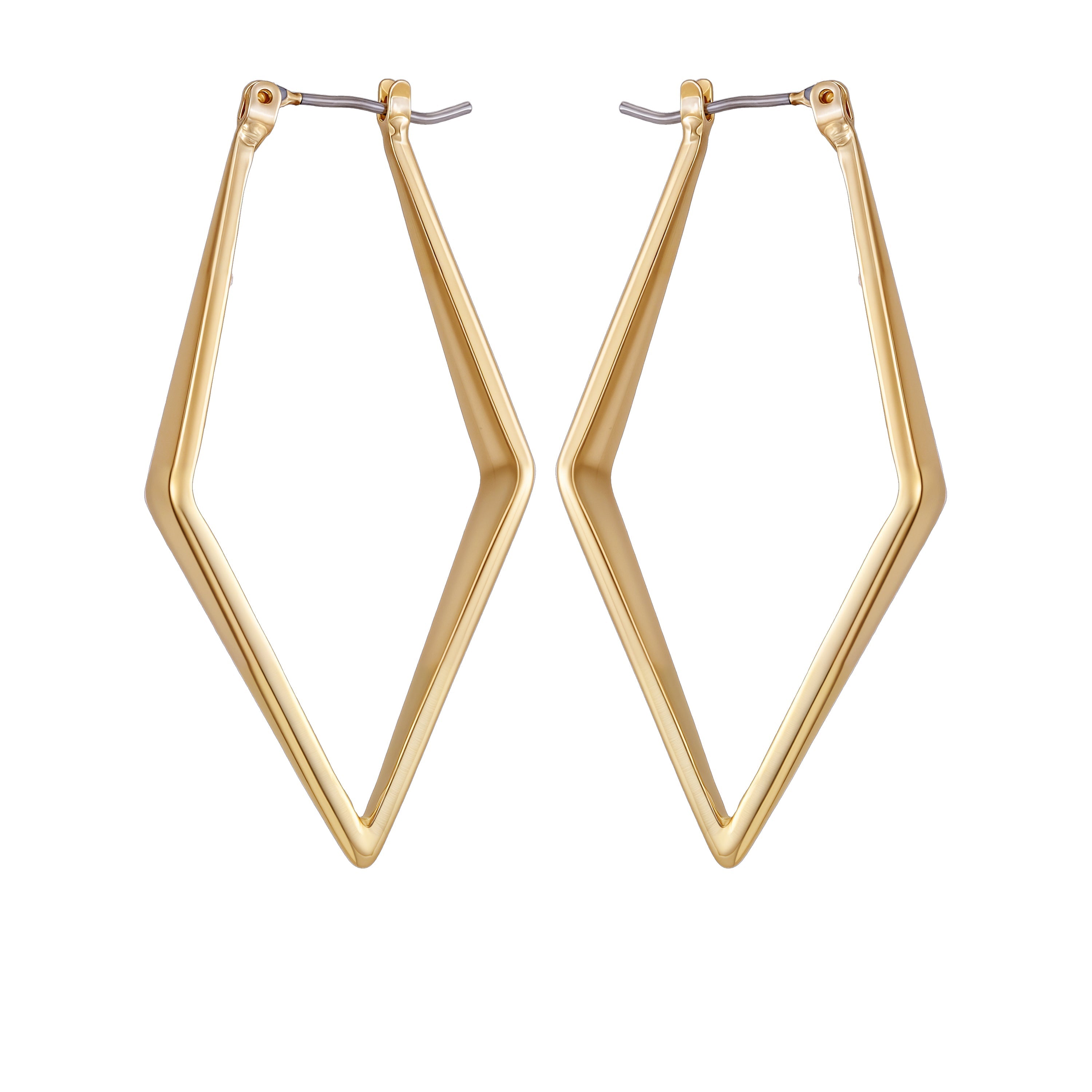 Goldtone Diamond Shaped Hoop Earrings