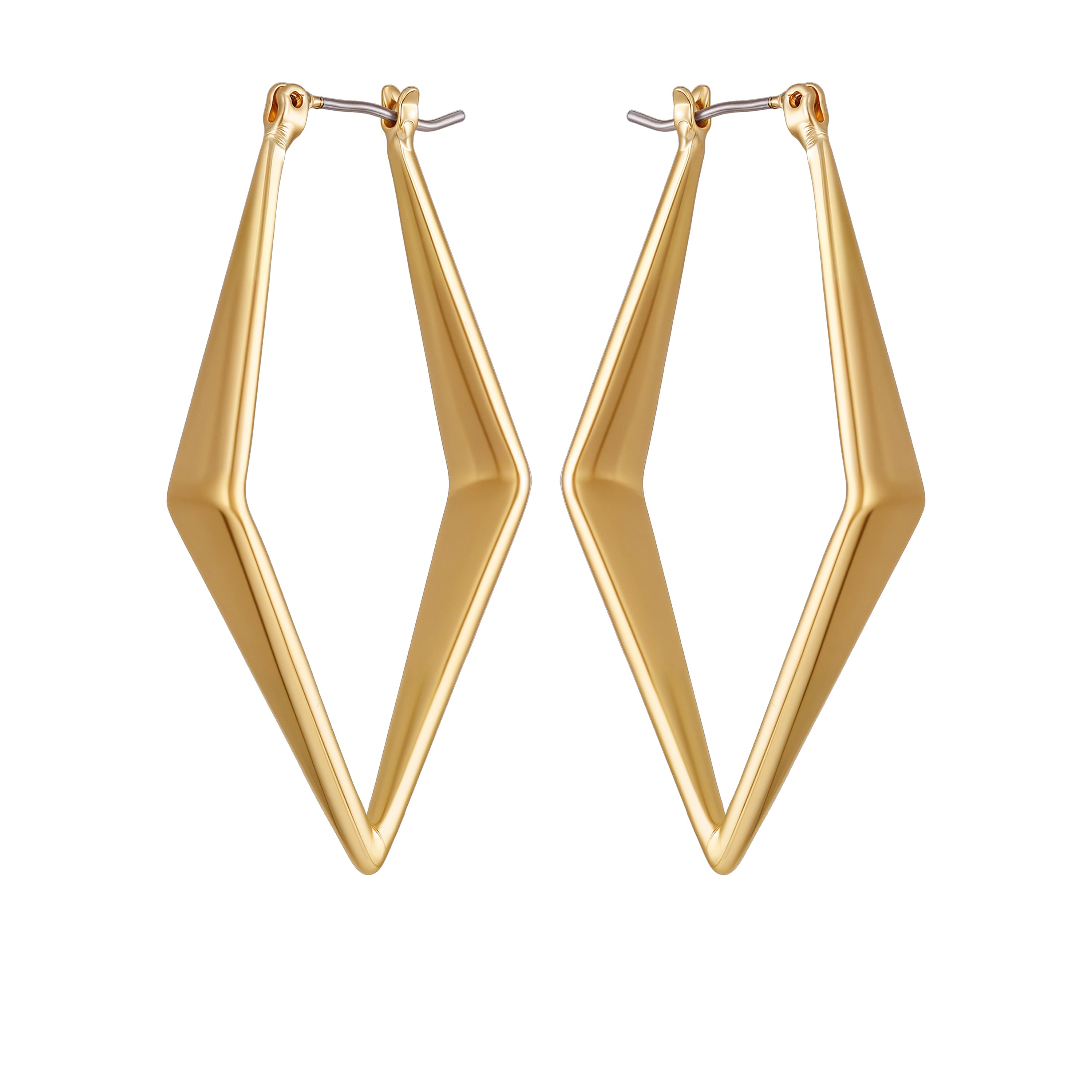 Goldtone Diamond Shaped Hoop Earrings