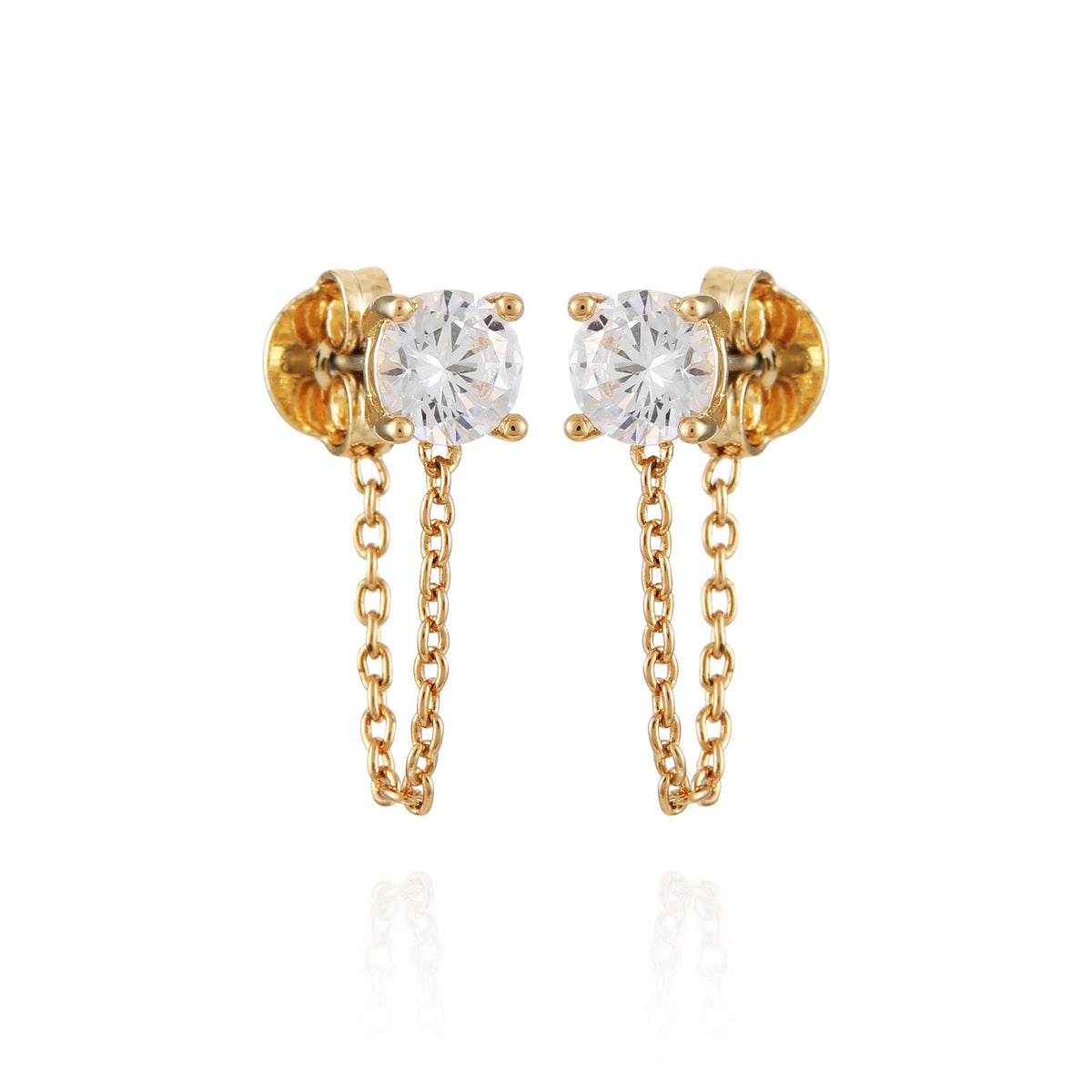Crystal Stud Chain Dangle Drop Earrings
