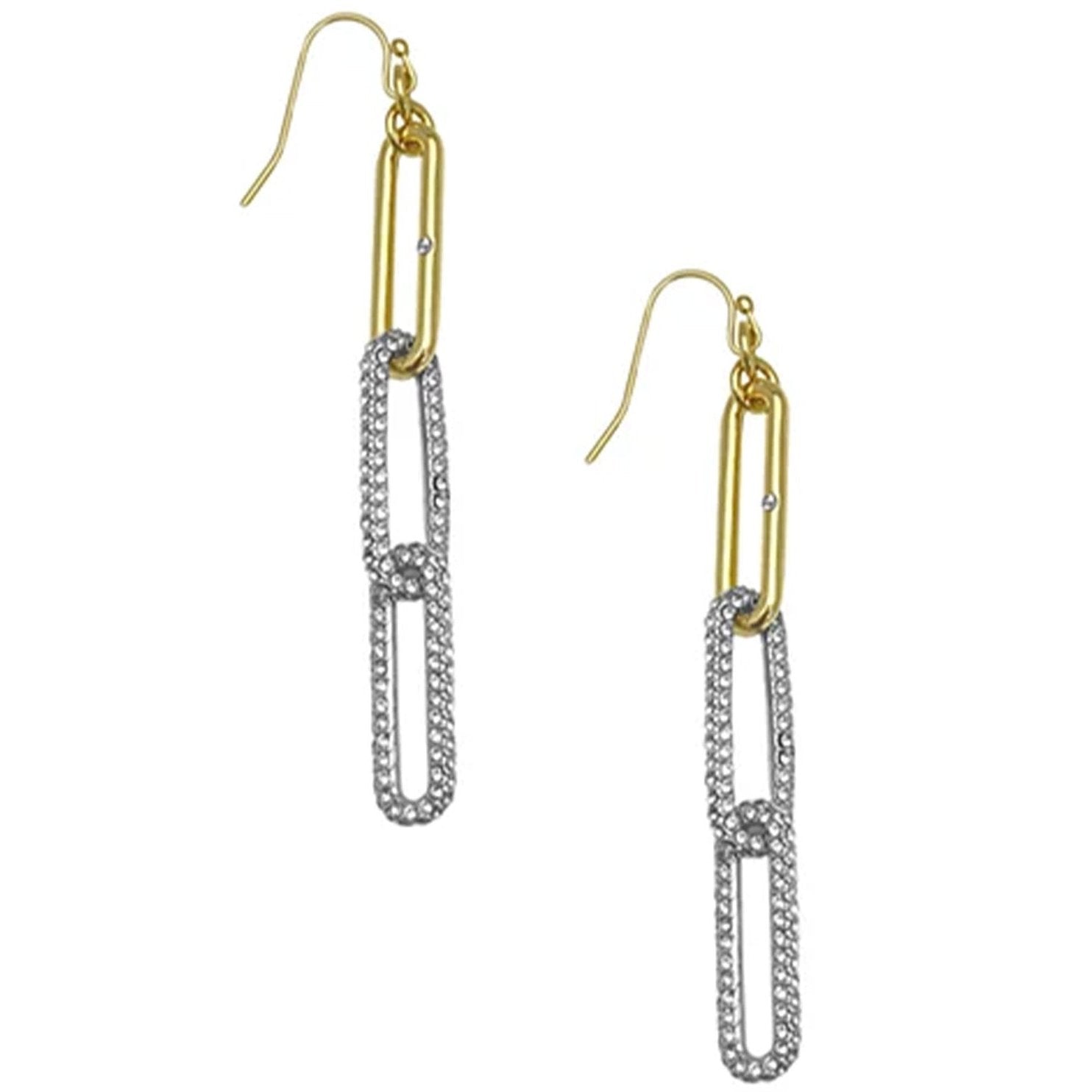 Two Tone Crystal Stone Paper Clip Drop Earrings