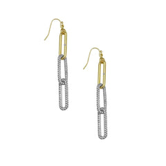 Two Tone Crystal Stone Paper Clip Drop Earrings
