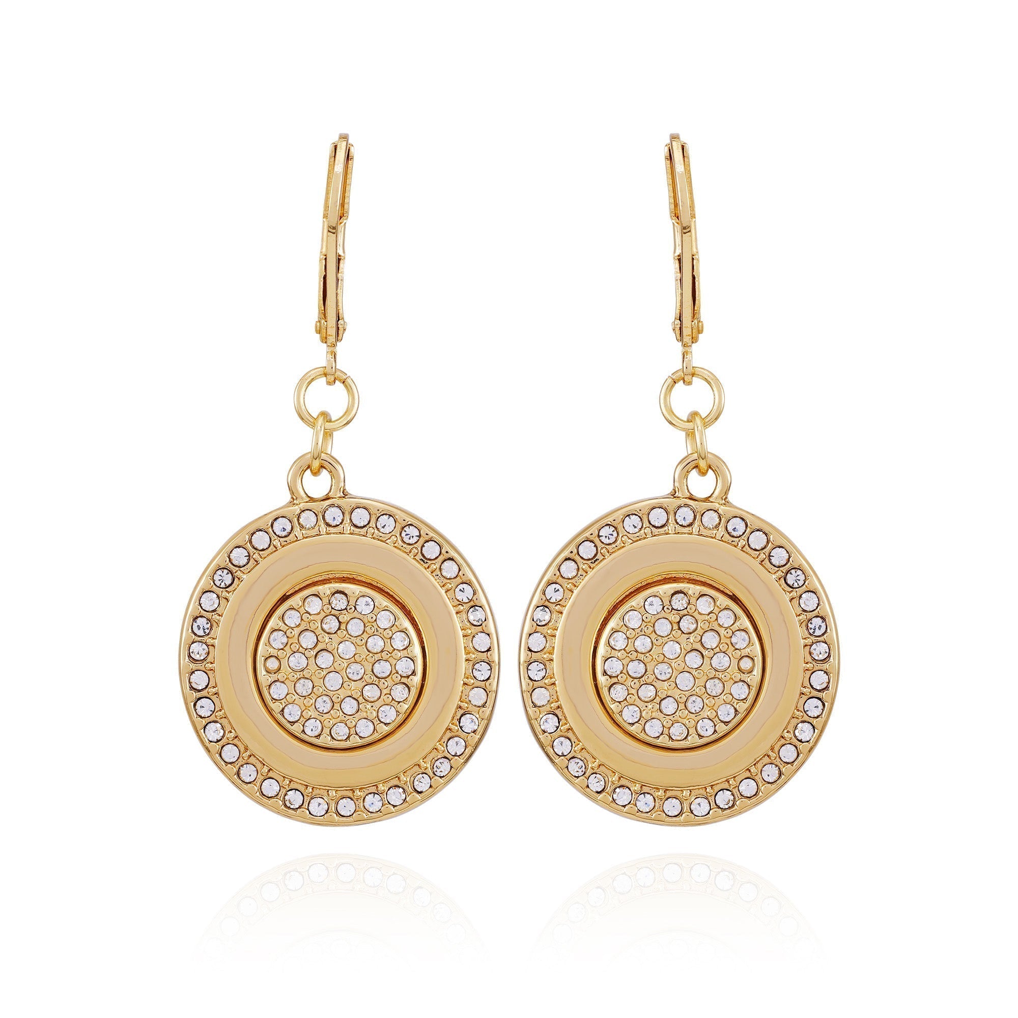 Goldtone Pave Stone Coin Drop Earrings