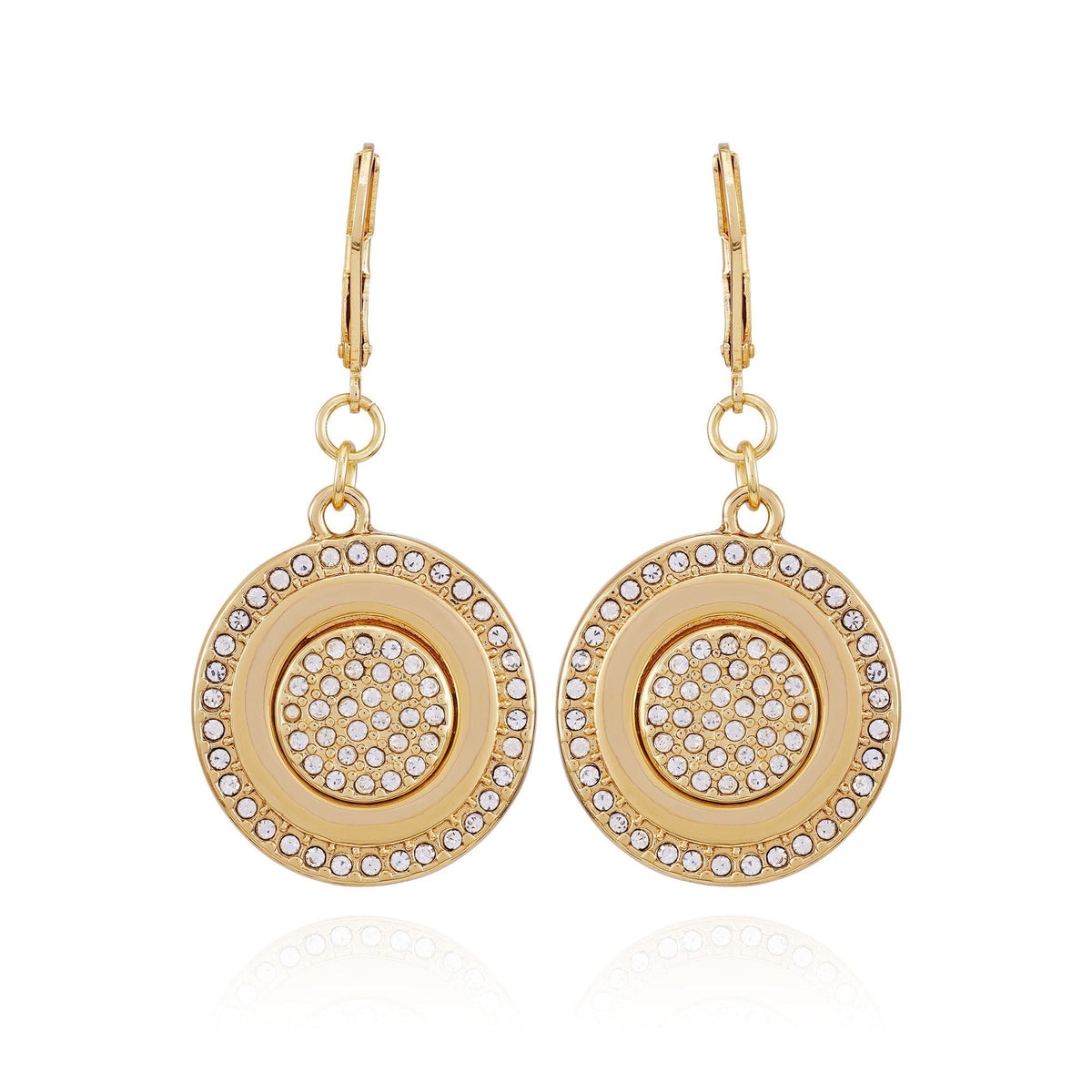 Goldtone Pave Stone Coin Drop Earrings