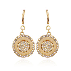 Goldtone Pave Stone Coin Drop Earrings