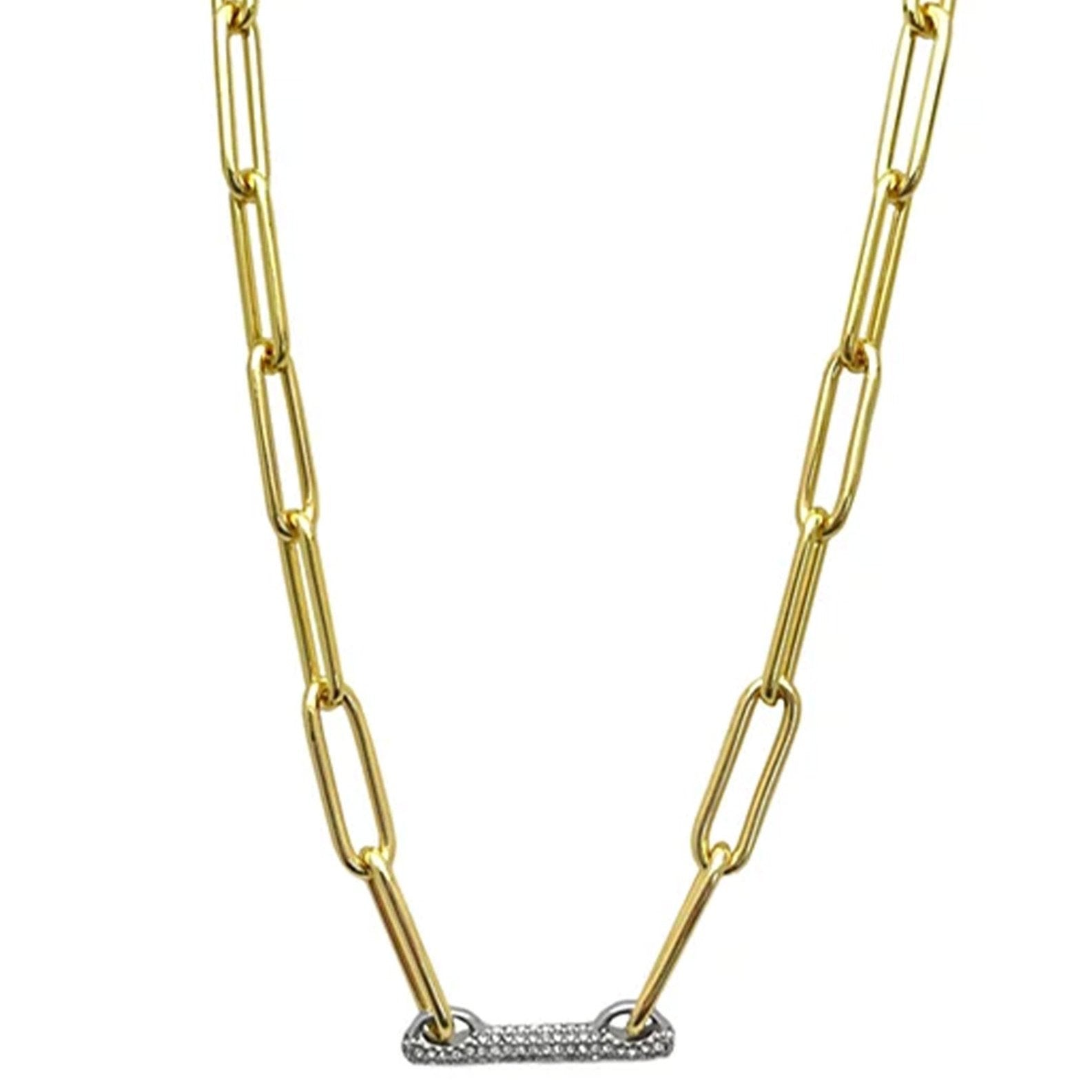 Goldtone Pave Bar Chain Necklace