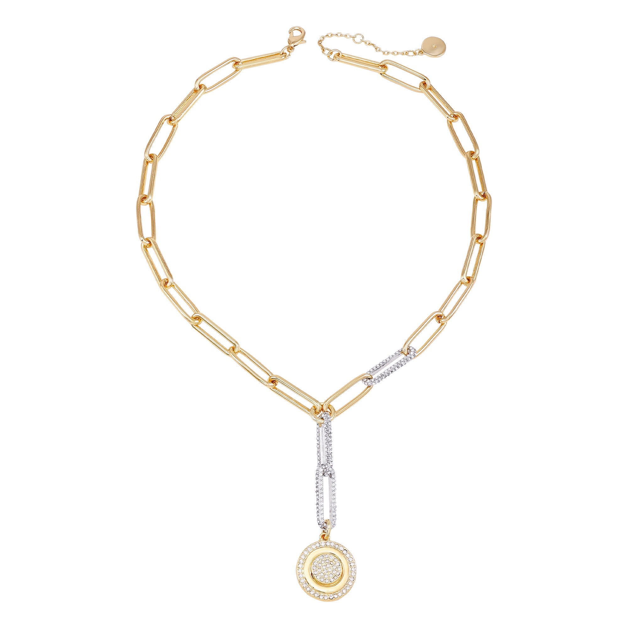 Two Tone Coin Pendant Y Necklace