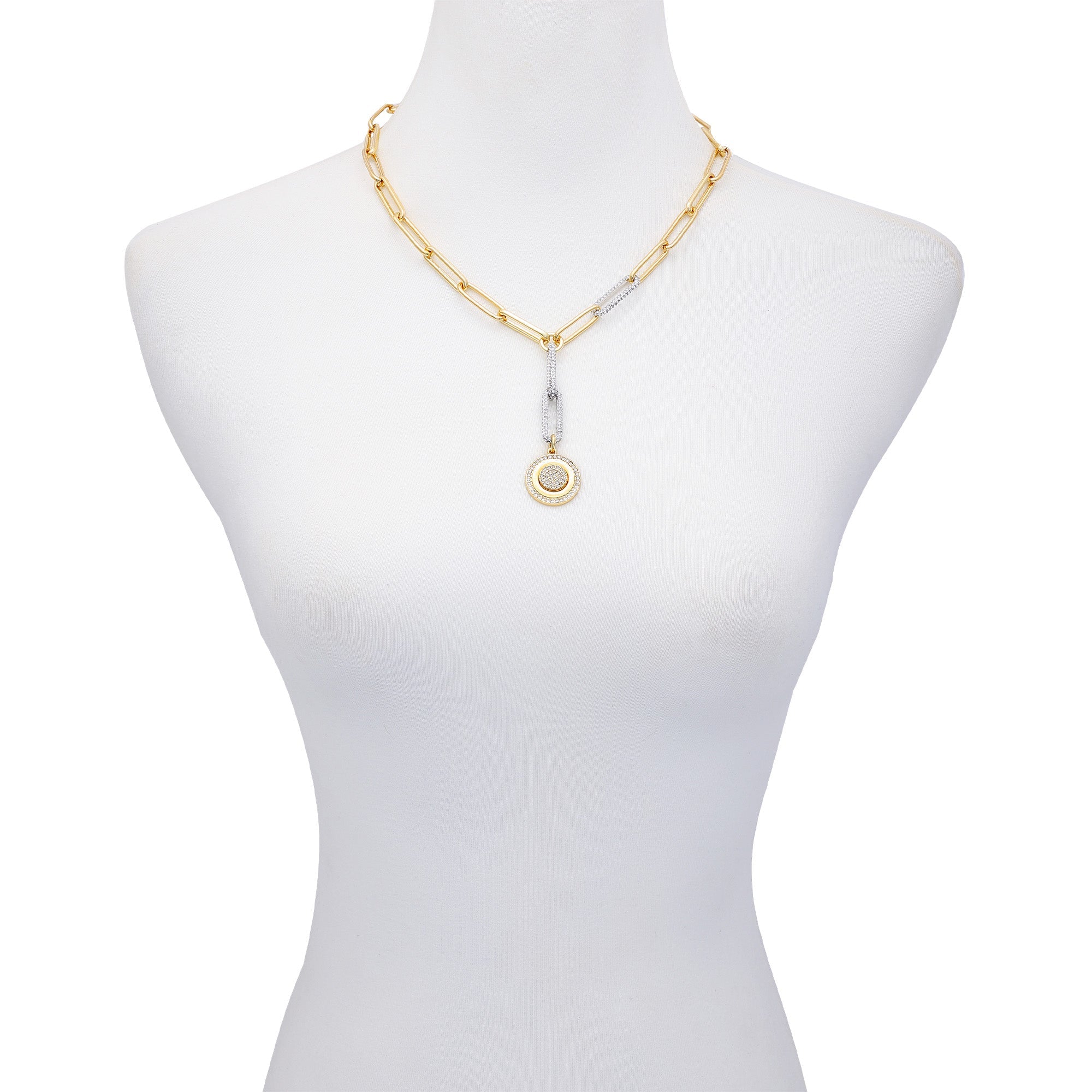 Two Tone Coin Pendant Y Necklace